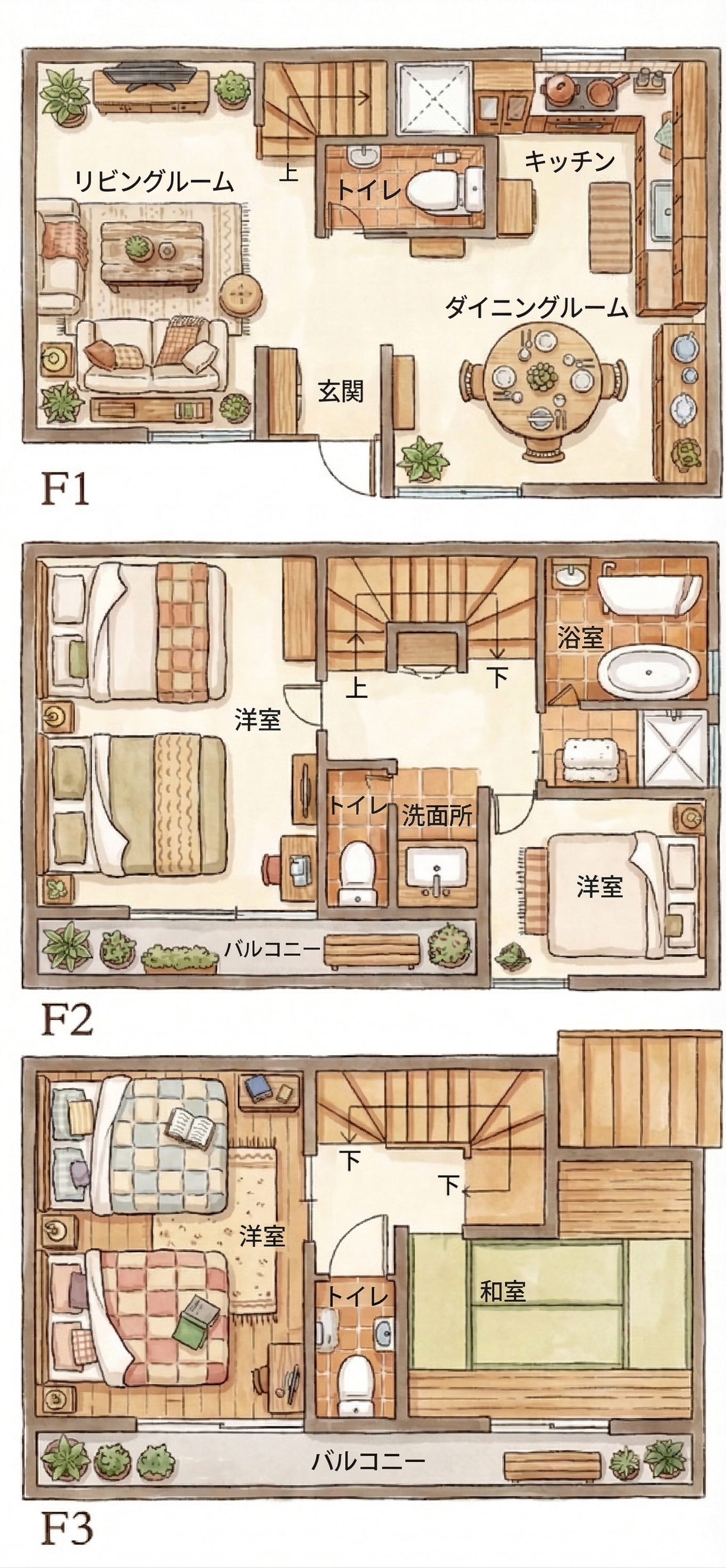 民泊物件 間取り図（F1・F2・F3）